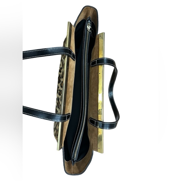 Genuine Leather Alberta Di Canio pony hair Leopard print Tote bag - Picture 7 of 8